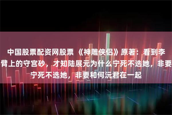 中国股票配资网股票 《神雕侠侣》原著：看到李莫愁露出自己手臂上的守宫砂，才知陆展元为什么宁死不选她，非要和何沅君在一起